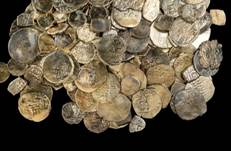  Hoard of coins from the Mamluk period including cut coins. (credit: DAFNA GAZIT/ISRAEL ANTIQUITIES AUTHORITY)